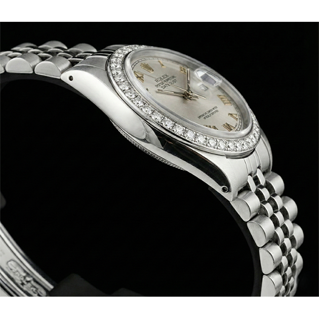 White Roman Dial Rolex Ladies Bracelet Date Just Natural Earth Mined Diamond Bezel