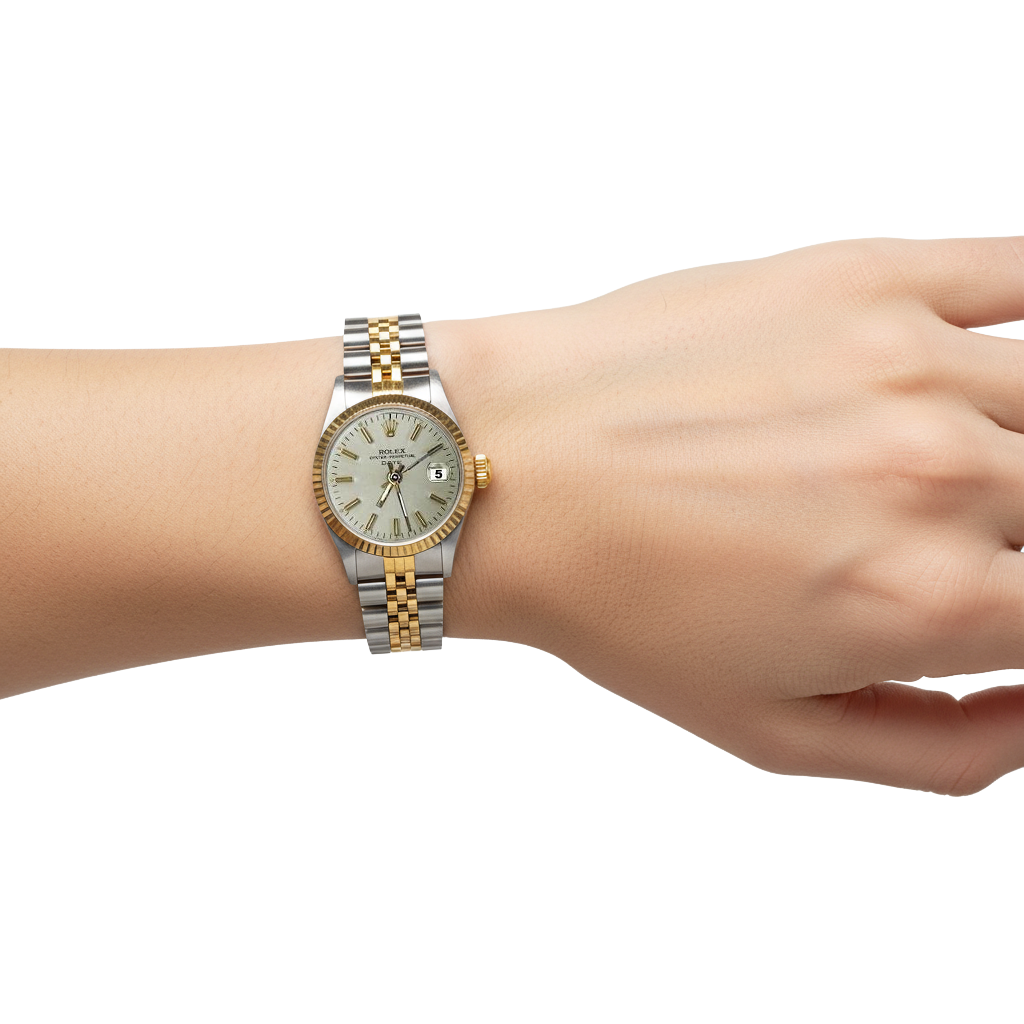 White Stick Dial Fluted Bezel Date Ladies Watchtt Jubilee Bracelet P2