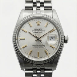 White Stick Dial Rolex Date Just Ss Watch Fluted Bezel Datejust