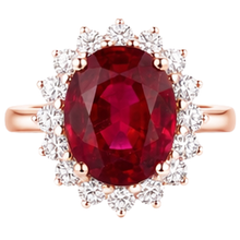 Women 14K Two Tone Gold Oval Cut Ruby And Round Natural Earth Mined Diamond Ring 8.50 Ct