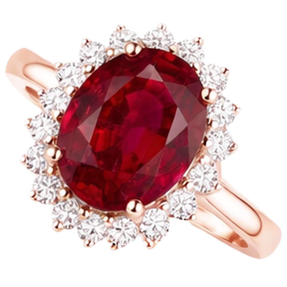 Women 14K Two Tone Gold Oval Cut Ruby And Round Natural Earth Mined Diamond Ring 8.50 Ct