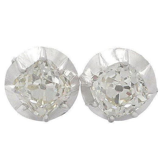 Women 14K White Gold Old Miner Cut Real Diamond Stud Ear Ring 5 Carats