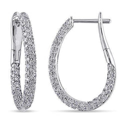 Women 14K White Gold Round Cut Genuine Diamond Hoop Ear Ring Jewelry 3 Ct.