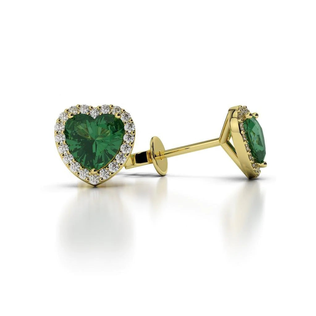 Women 6 Ct Green Emerald And Diamonds Studs Halo Earrings Yellow Gold 14K