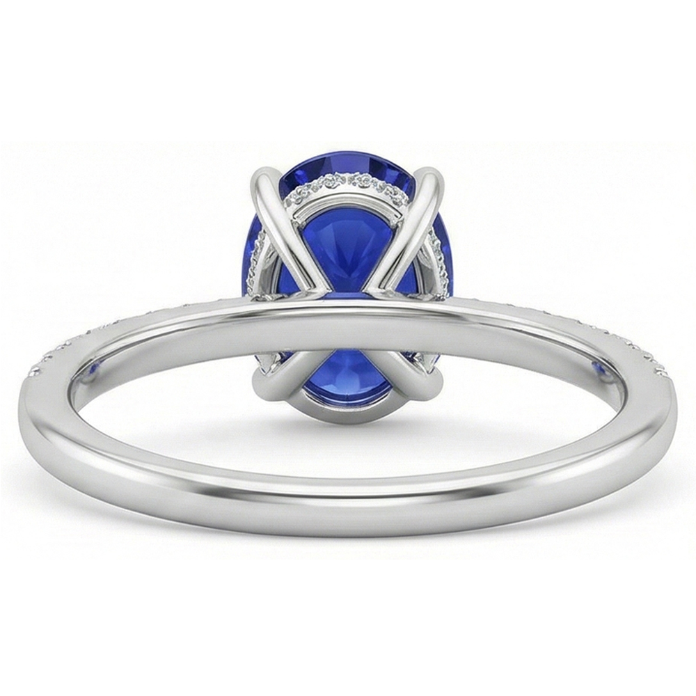 Women Blue Sapphire Ring Oval Cut With Pave Set Natural Earth Mined Diamonds 4.50 Carats