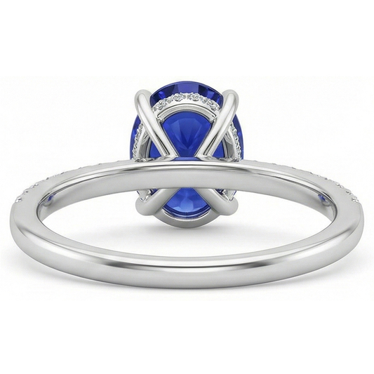 Women Blue Sapphire Ring Oval Cut With Pave Set Natural Earth Mined Diamonds 4.50 Carats