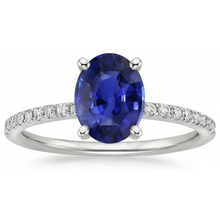 Women Blue Sapphire Ring Oval Cut With Pave Set Natural Earth Mined Diamonds 4.50 Carats