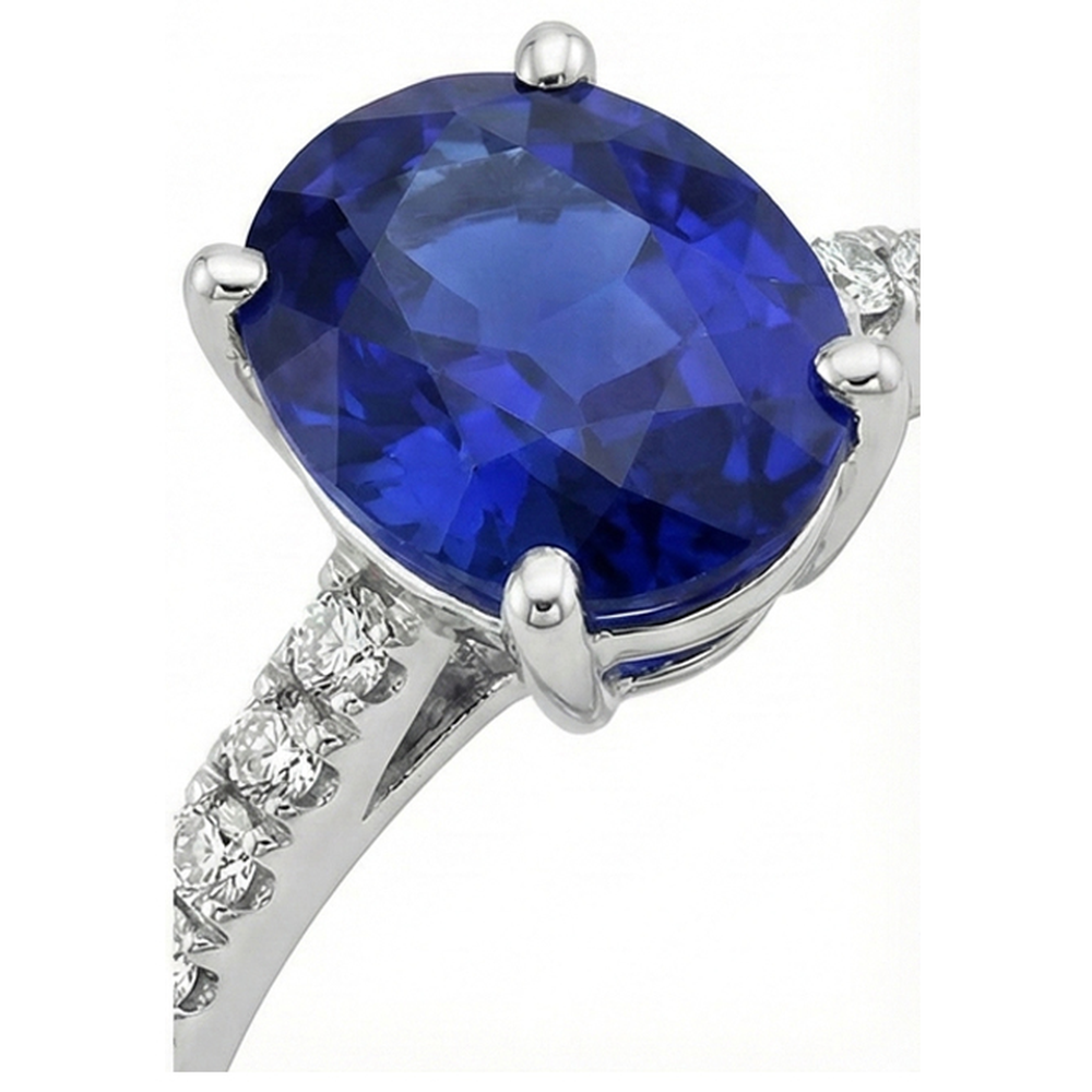 Women Blue Sapphire Ring Oval Cut With Pave Set Natural Earth Mined Diamonds 4.50 Carats