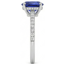 Women Blue Sapphire Ring Oval Cut With Pave Set Natural Earth Mined Diamonds 4.50 Carats