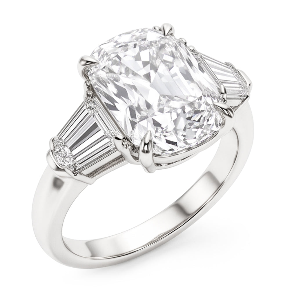 Women Cushion & Baguette Real Natural Earth Mined DIAMOND ( NOT LAB GROWN ) 1.91 Ct. White Gold Three Stone Ring