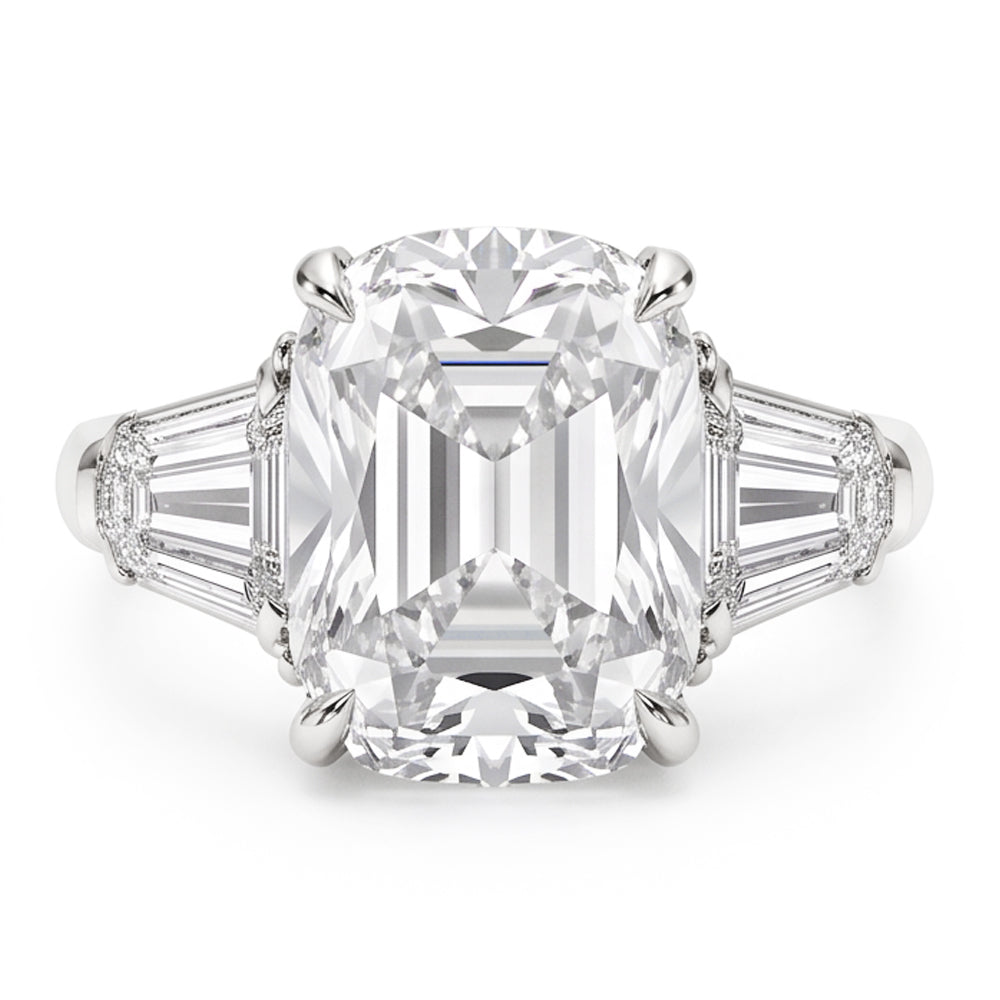 Women Cushion & Baguette Real Natural Earth Mined DIAMOND ( NOT LAB GROWN ) 1.91 Ct. White Gold Three Stone Ring