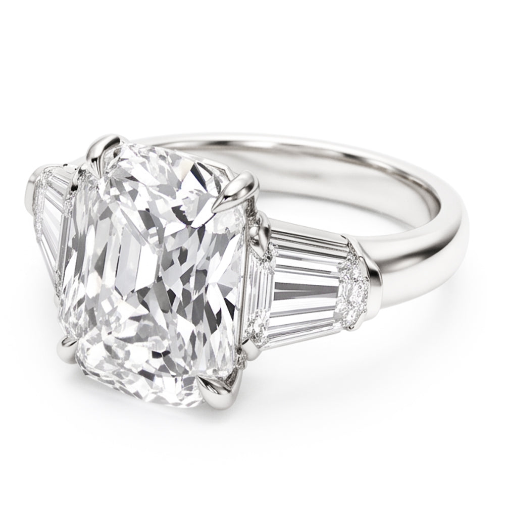 Women Cushion & Baguette Real Natural Earth Mined DIAMOND ( NOT LAB GROWN ) 1.91 Ct. White Gold Three Stone Ring