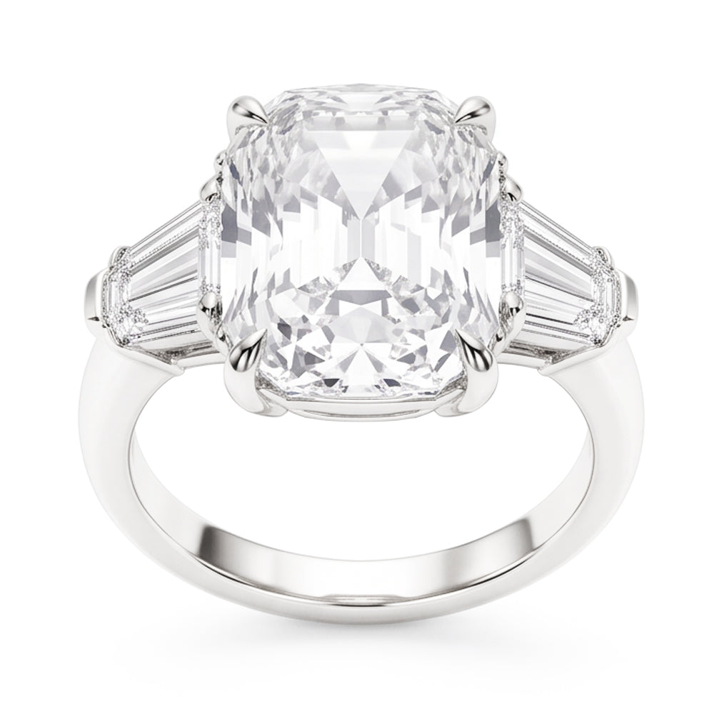 Women Cushion & Baguette Real Natural Earth Mined DIAMOND ( NOT LAB GROWN ) 1.91 Ct. White Gold Three Stone Ring