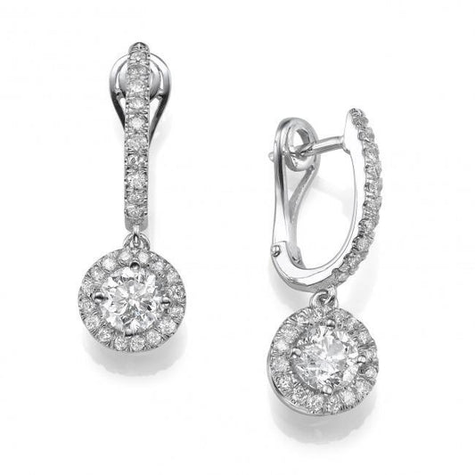 Women Dangle Earrings 3.60 Carats Round Cut Natural  Diamonds White Gold 14K