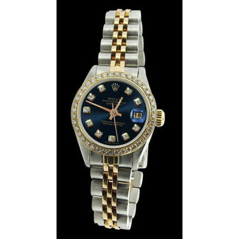 Women Datejust Ss & Gold Blue Diamond Dial Bezel Rolex Watch