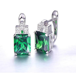 Women Drop Earrings 10.50 Carats Green Emerald With Diamonds 14K Gold