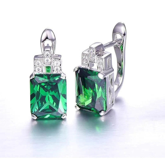 Women Drop Earrings 10.50 Carats Green Emerald With Diamonds 14K Gold