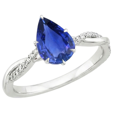 Women Engagement Natural Earth Mined Diamond Ring & Pear Blue Sapphire White Gold 5 Carats