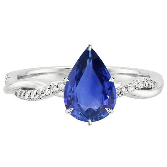 Women Engagement Natural Earth Mined Diamond Ring & Pear Blue Sapphire White Gold 5 Carats