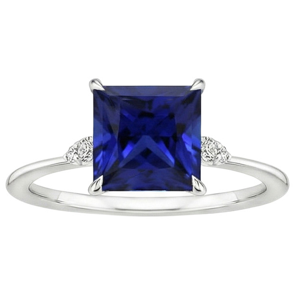 Women Engagement Ring Blue Sapphire and Natural Earth Mined Diamond 5.25 Carat