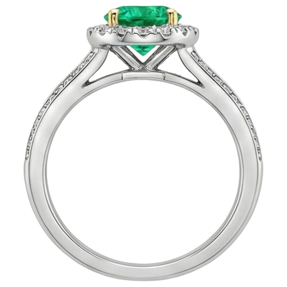 Precious Stone Ring 14 Karat Two Tone Gold with Fine Emerald – top view