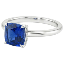 Women Gemstone Ring Solitaire Sri Lankan Sapphire Cushion 2.25 Carats