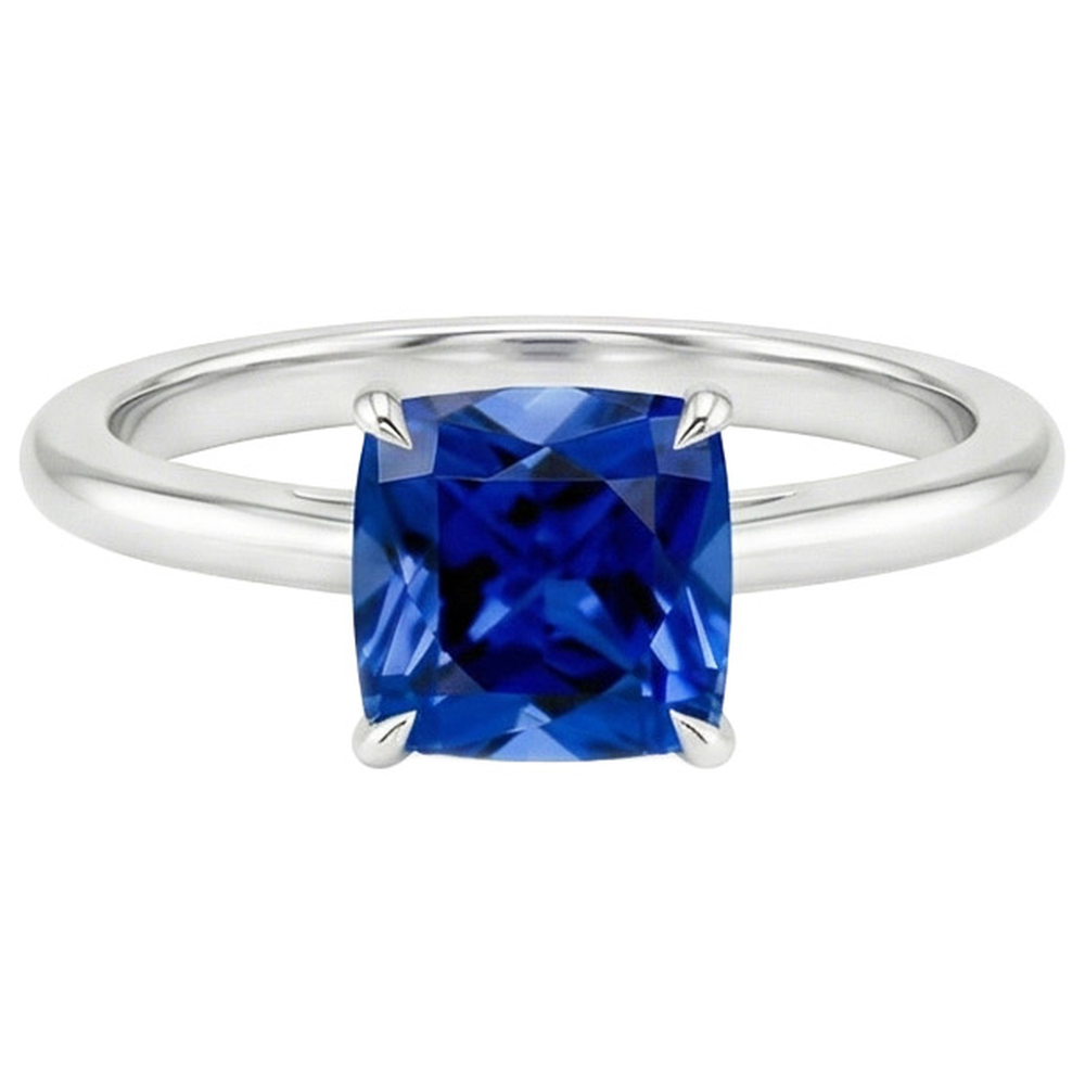 Women Gemstone Ring Solitaire Sri Lankan Sapphire Cushion 2.25 Carats