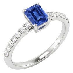 Women Gemstone Ring With Natural Earth Mined Diamonds Radiant Cut Sapphire 1.50 Carats