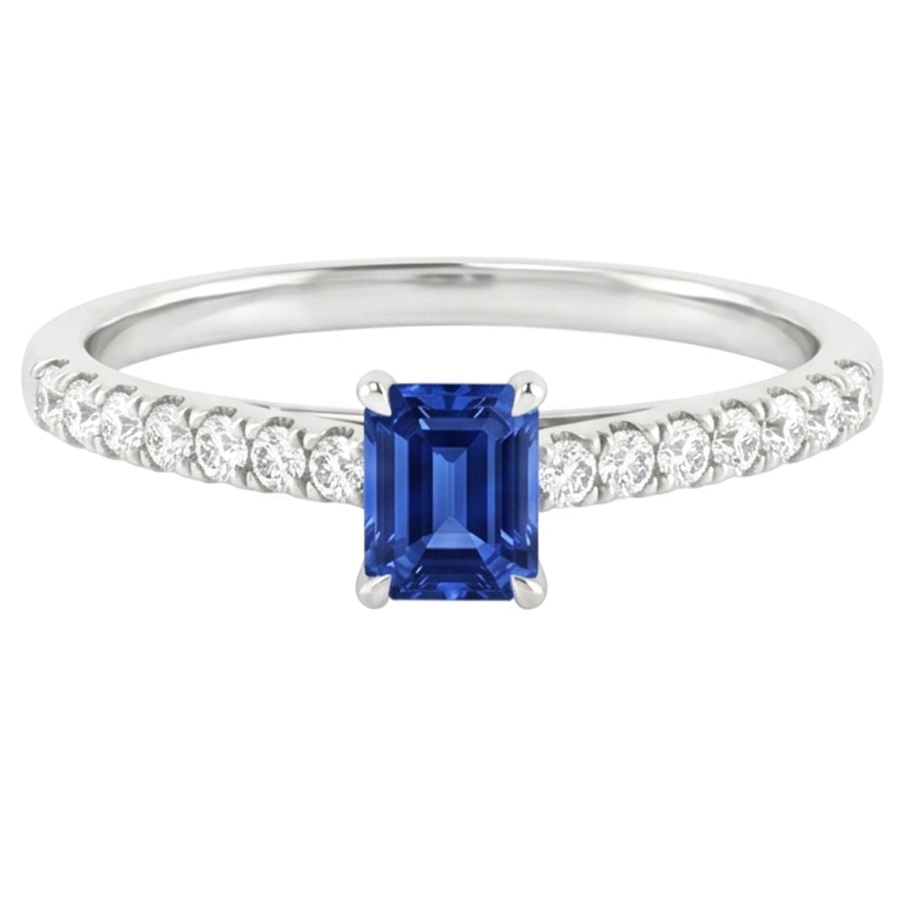 Women Gemstone Ring With Natural Earth Mined Diamonds Radiant Cut Sapphire 1.50 Carats