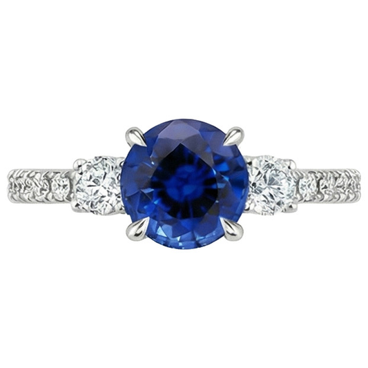 Women Gold Natural Earth Mined Diamond Ring Blue Sapphire 3 Stone Style Ring 3 Carats New
