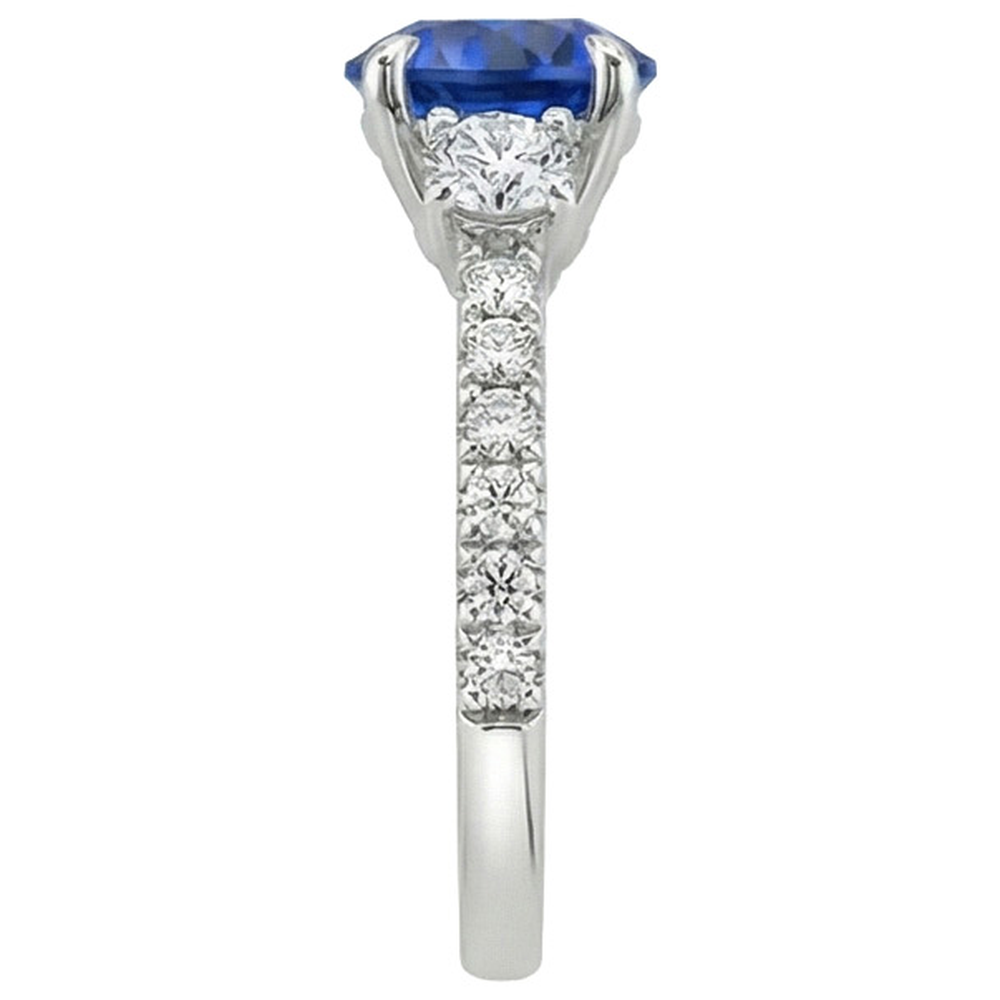 Women Gold Natural Earth Mined Diamond Ring Blue Sapphire 3 Stone Style Ring 3 Carats New