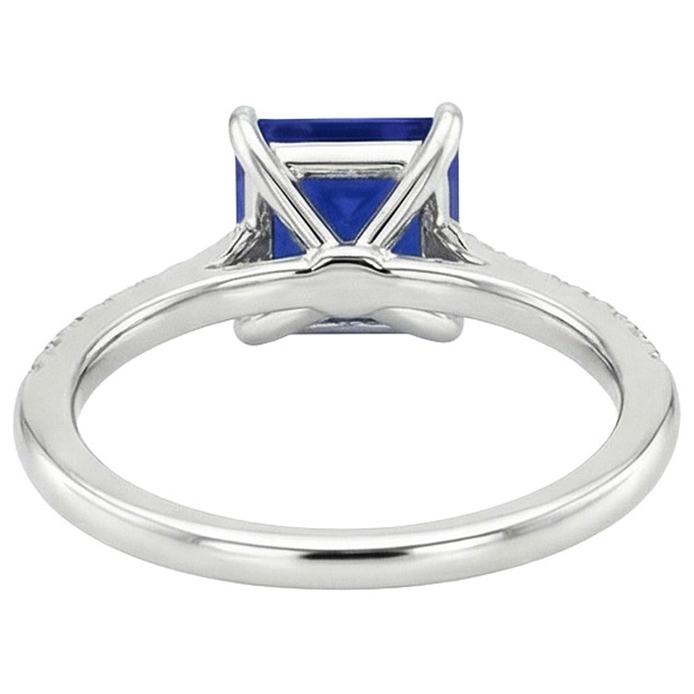 Women Gold Princess Blue Sapphire & Natural Earth Mined Diamond Engagement Ring 5.50 Carat