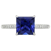 Women Gold Princess Blue Sapphire & Natural Earth Mined Diamond Engagement Ring 5.50 Carat