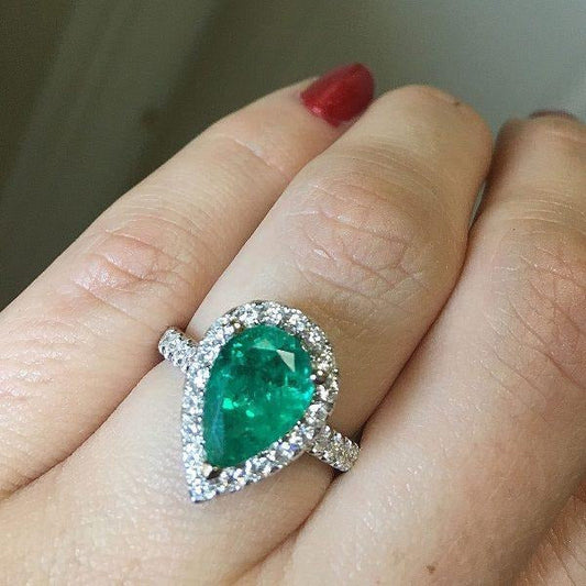Women Green Emerald & Diamond Ring White Gold 14K 5 Carats Gemstone Jewelry