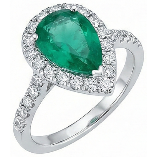Women Green Emerald & Natural Earth Mined Diamond Ring White Gold 14K 5 Carats Gemstone Jewellery