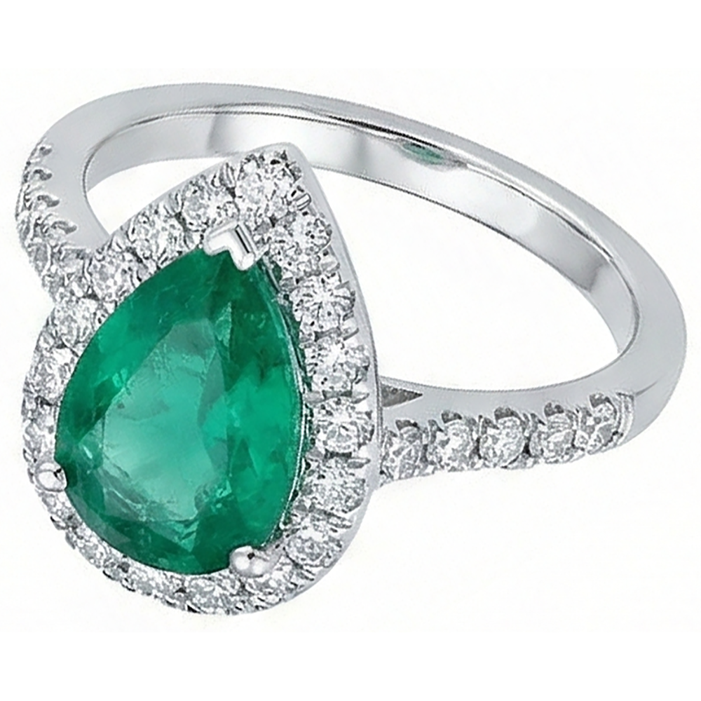 Women Green Emerald & Natural Earth Mined Diamond Ring White Gold 14K 5 Carats Gemstone Jewellery