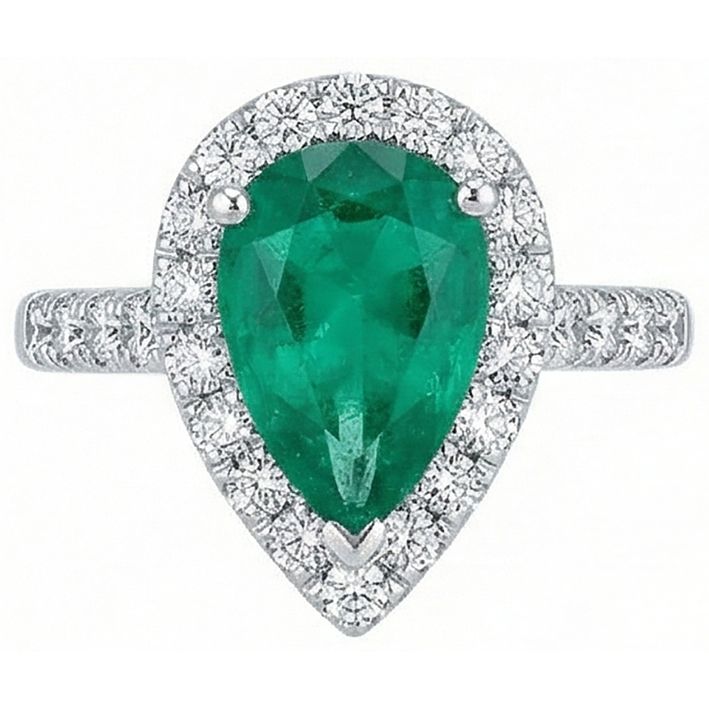 Women Green Emerald & Natural Earth Mined Diamond Ring White Gold 14K 5 Carats Gemstone Jewellery