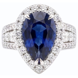 Women Halo Blue Sapphire Wedding Ring Set & Natural Earth Mined Diamonds 6 Carats