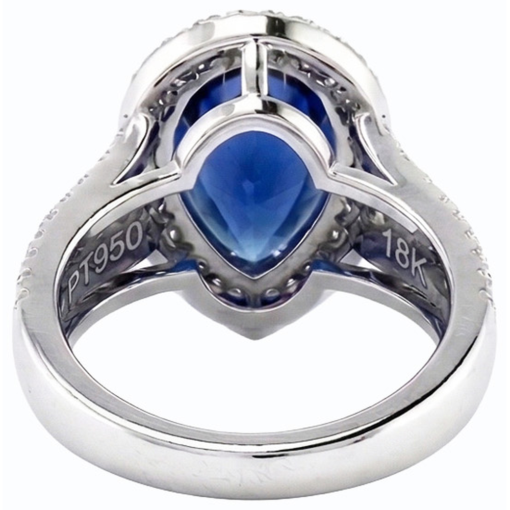 Women Halo Blue Sapphire Wedding Ring Set & Natural Earth Mined Diamonds 6 Carats