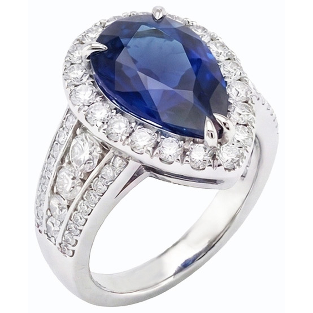 Women Halo Blue Sapphire Wedding Ring Set & Natural Earth Mined Diamonds 6 Carats