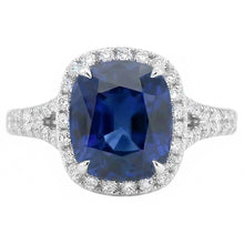 Women Halo Cushion Cut Sapphire Ring Pave Set Natural Earth Mined Diamonds 4 Carats