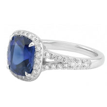 Women Halo Cushion Cut Sapphire Ring Pave Set Natural Earth Mined Diamonds 4 Carats