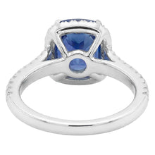 Women Halo Cushion Cut Sapphire Ring Pave Set Natural Earth Mined Diamonds 4 Carats
