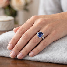Women Halo Cushion Cut Sapphire Ring Pave Set Natural Earth Mined Diamonds 4 Carats