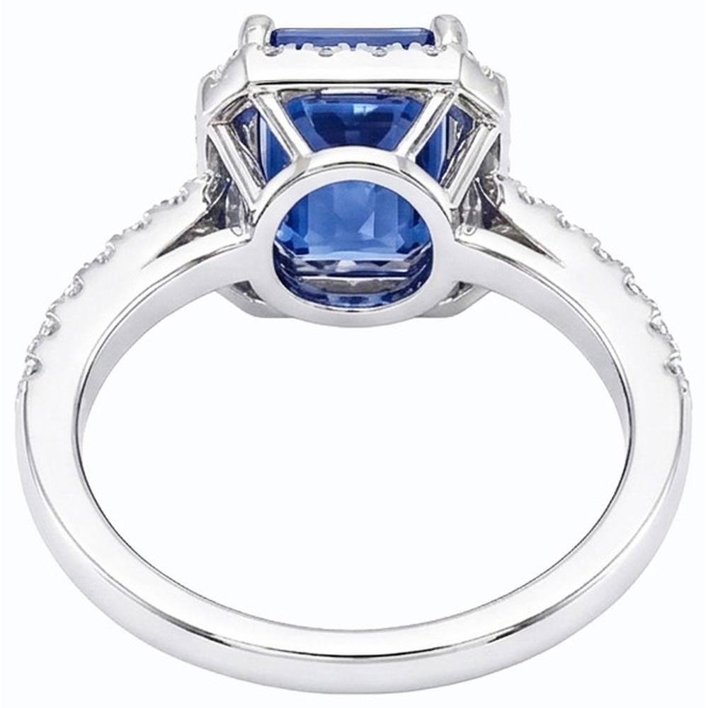 Women Halo Emerald Blue Sapphire Ring 4 Carats Natural Earth Mined Diamond Jewellery