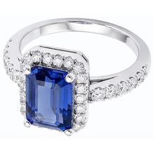 Women Halo Emerald Blue Sapphire Ring 4 Carats Natural Earth Mined Diamond Jewellery