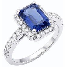 Women Halo Emerald Blue Sapphire Ring 4 Carats Natural Earth Mined Diamond Jewellery