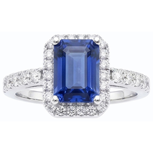 Women Halo Emerald Blue Sapphire Ring 4 Carats Natural Earth Mined Diamond Jewellery