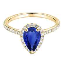 Women Halo Natural Earth Mined Diamond Ring Pear Sri Lankan Sapphire 5 Carats