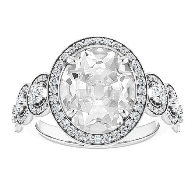 Women Halo Ring Oval Old Mine Cut Natural Diamond Prong Set 12.50 Carats